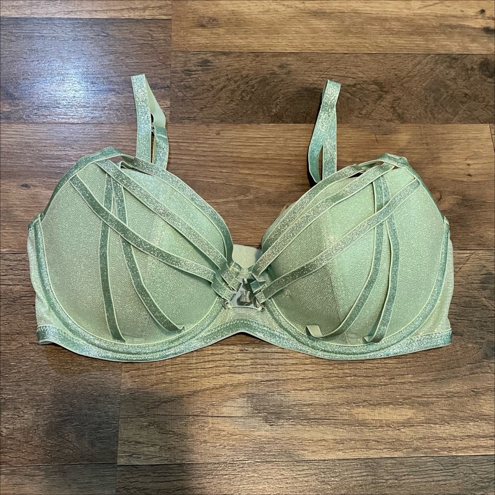 Savage X Fenty | Going Platinum Mesh Caged Demi Bra in Green Mist